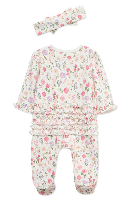 Little Me Meadow Garden Ruffle Cotton Footie & Headband Set In Multi