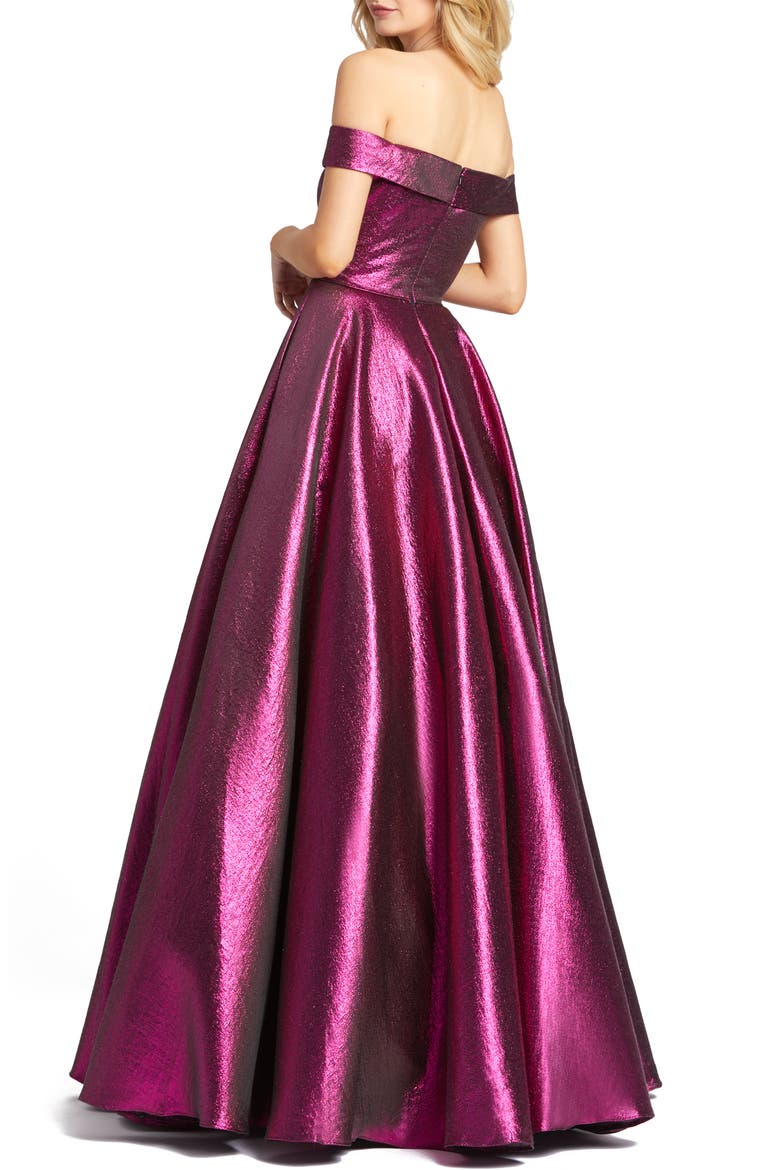 Off the Shoulder Metallic Ballgown, Alternate, color, RASPBERRY