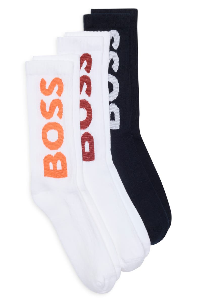 BOSS 3-Pack Logo Ribbed Crew Socks, Main, color, Open Miscellaneous