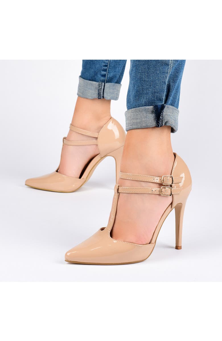 Journee Collection Patent T-Strap Pump - Wide Width Available, Alternate, color, Nude