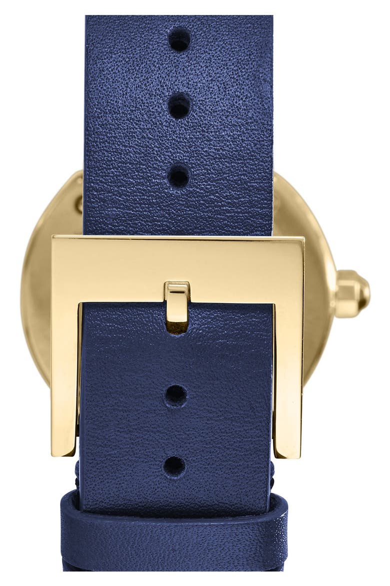 'Reva' Logo Dial Leather Strap Watch, 28mm, Alternate, color, NAVY/ GOLD