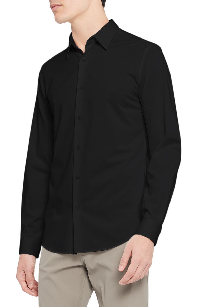 Theory Sylvain ND Structure Knit Button-Up Shirt, Alternate, color, Black