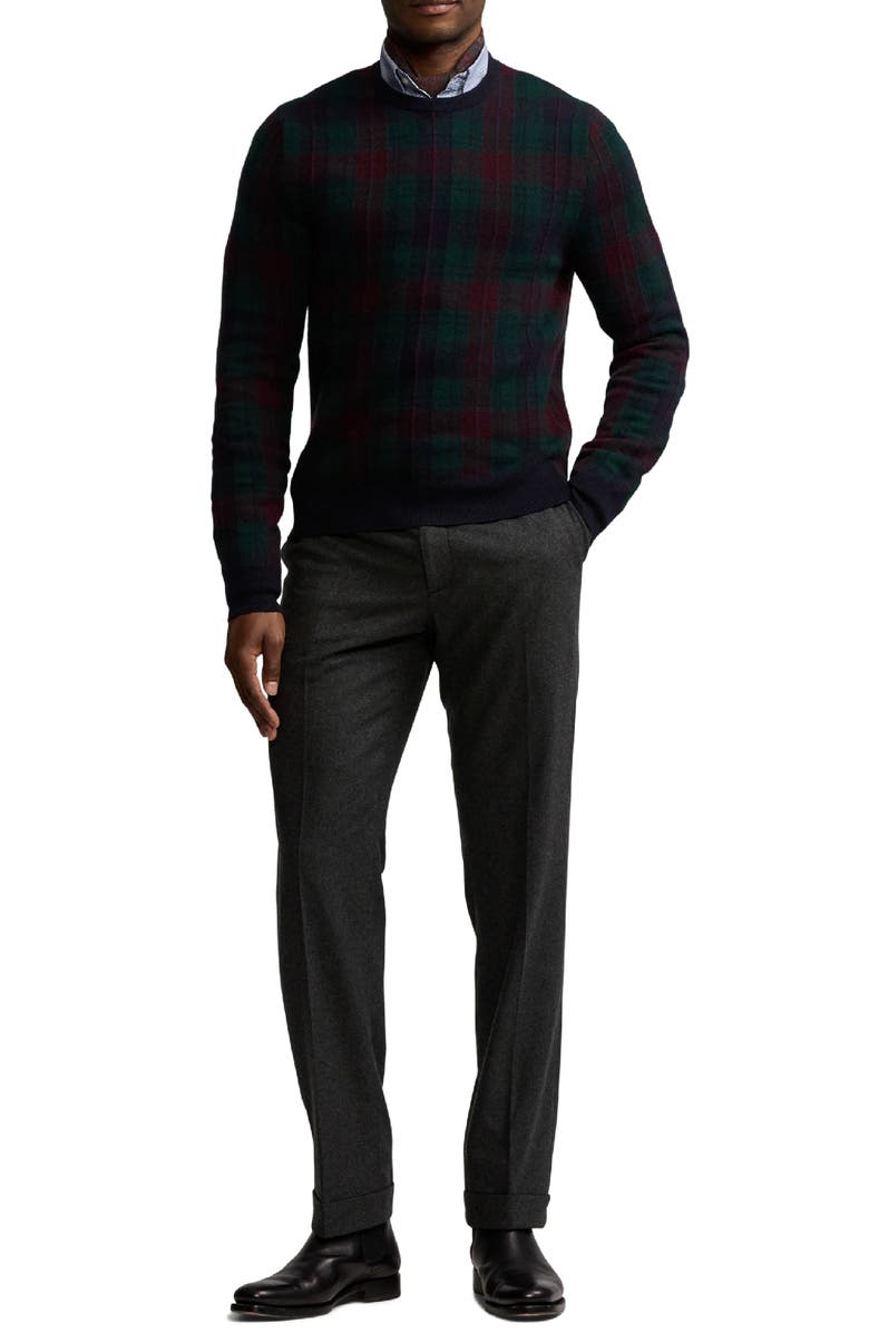 Ralph Lauren Purple Label Plaid Cashmere Crewneck Sweater, Alternate, color, 