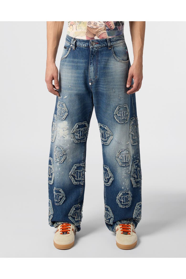 Beach Boy Jeans Raw Edge Monogram Men, Main, color, Smokey Mountains