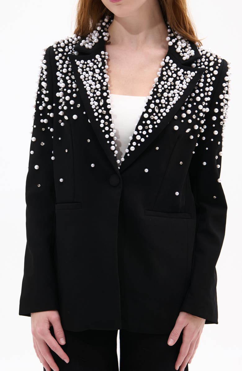 AZALEA WANG Pearlized Embellished Blazer, Main, color, Black