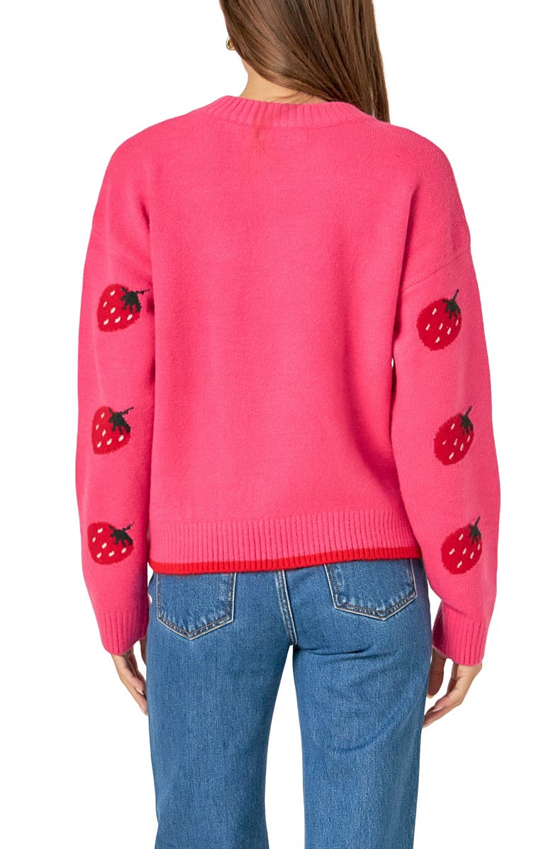 English Factory Strawberry Jacquard Crewneck Sweater, Alternate, color, 