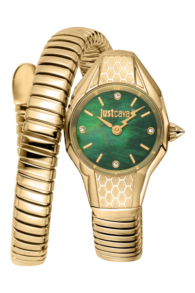 Vivace Snake Wraparound Bracelet Watch, 22.5mm x 32.5mm, Main, color, GOLD