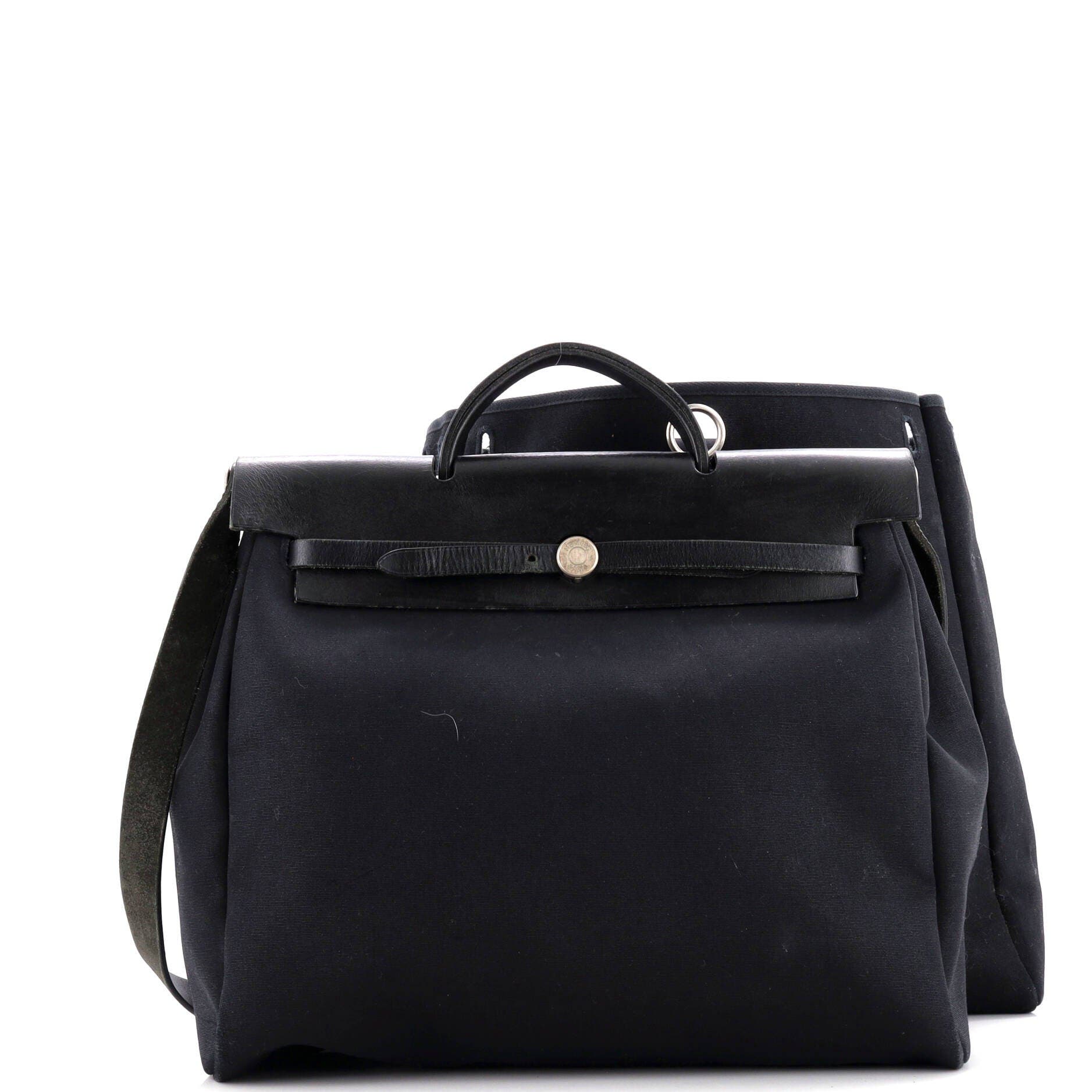 Pre-Owned Hermes Herbag Zip Leather and Toile 39, Alternate, color, Noir