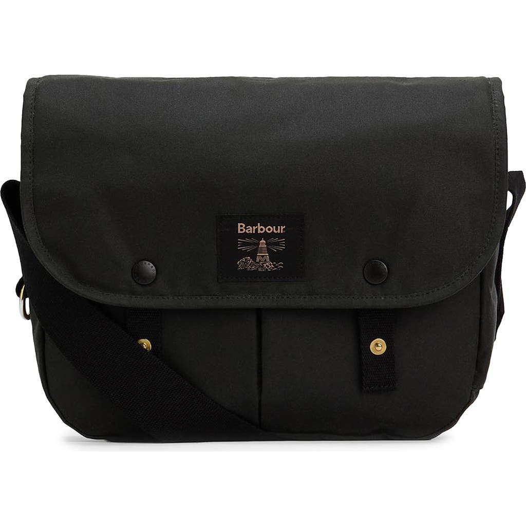 Barbour Field Riever Wax Cotton Crossbody Bag In Green