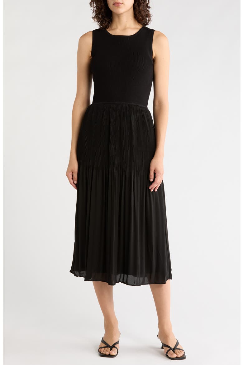 Mixed Media Midi Dress, Main, color, BLACK