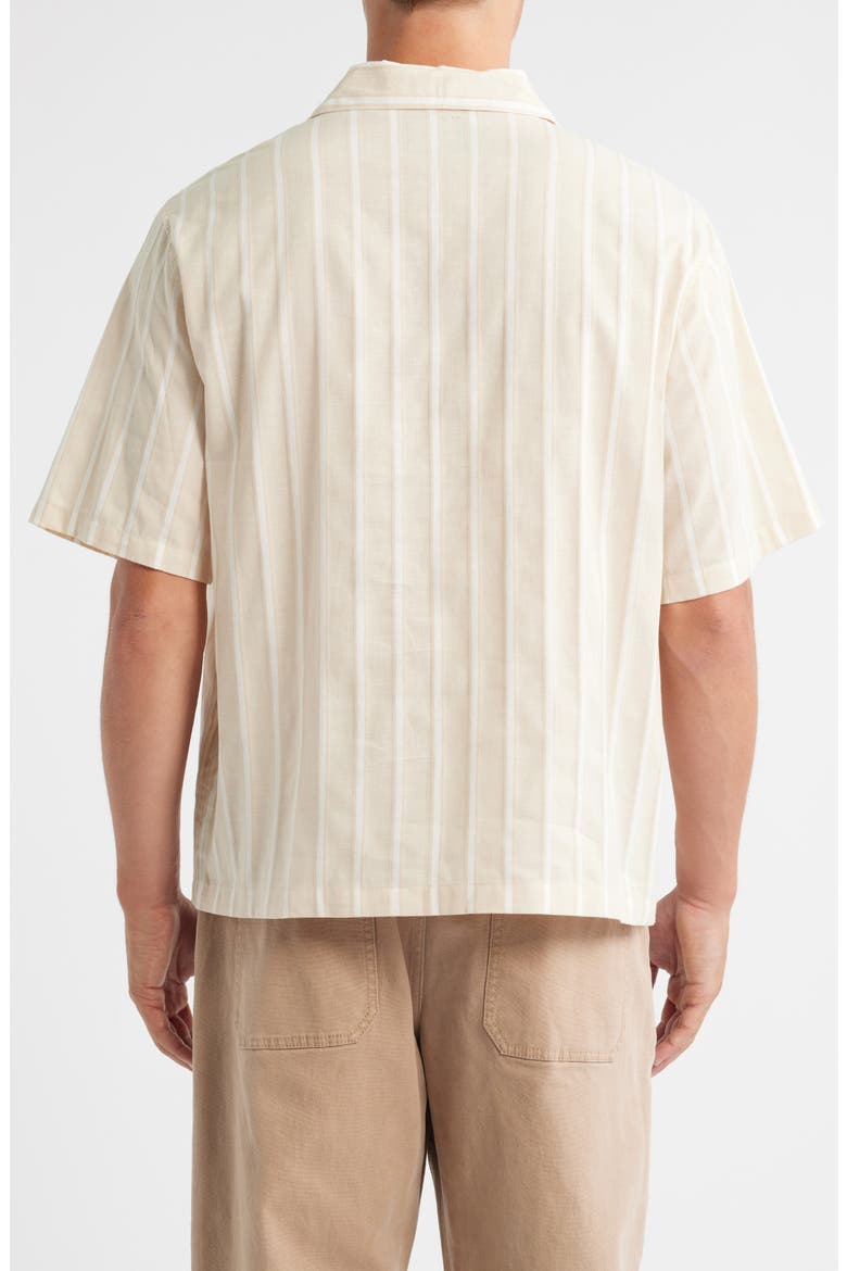Stripe Cotton & Linen Camp Shirt, Alternate, color, TAN