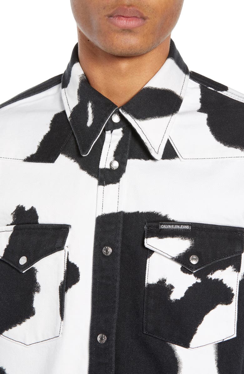 Calvin Klein Jeans Cow Print Western Shirt, Alternate, color,