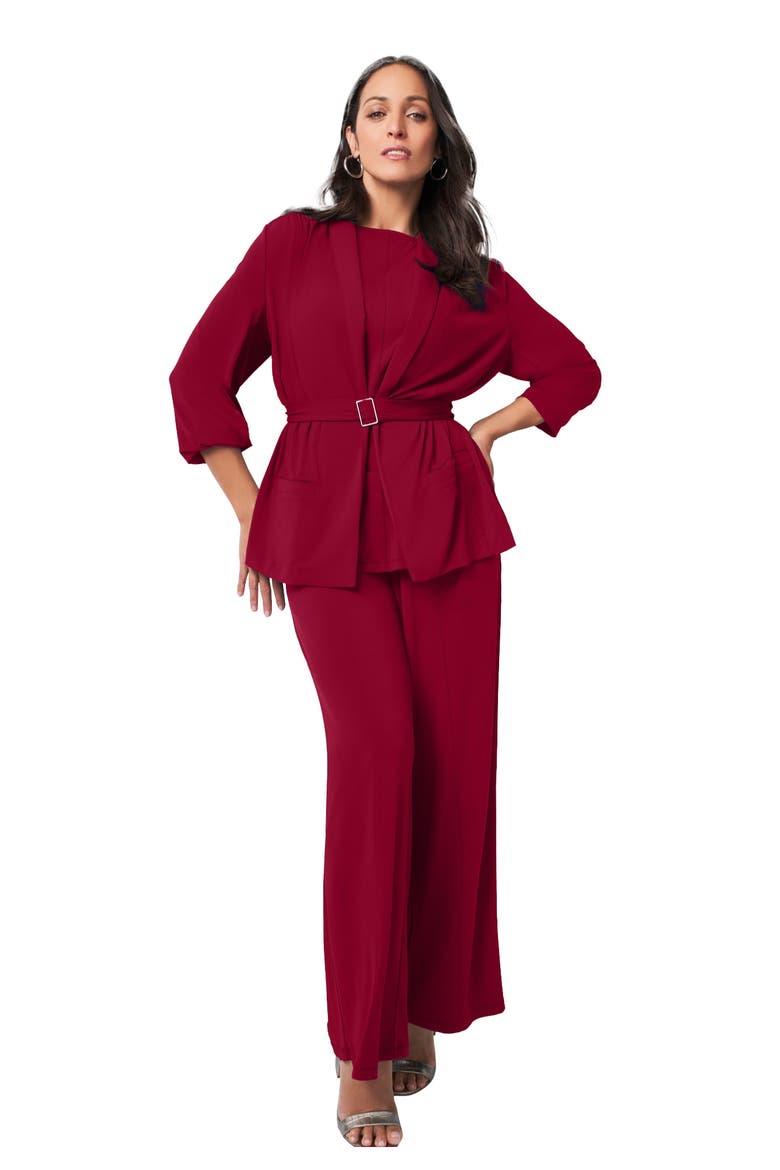 Belted 4 Piece Stretch Knit Wardrober, Main, color, RICH BURGUNDY