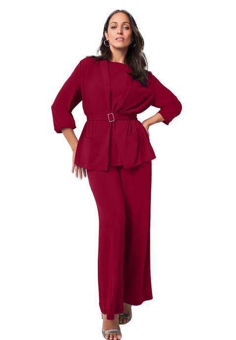 Belted 4 Piece Stretch Knit Wardrober