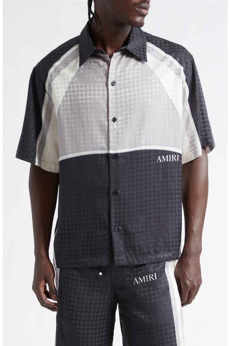 MA Quad Panel Ovesize Satin Button-Up Shirt, Main, color, BLACK