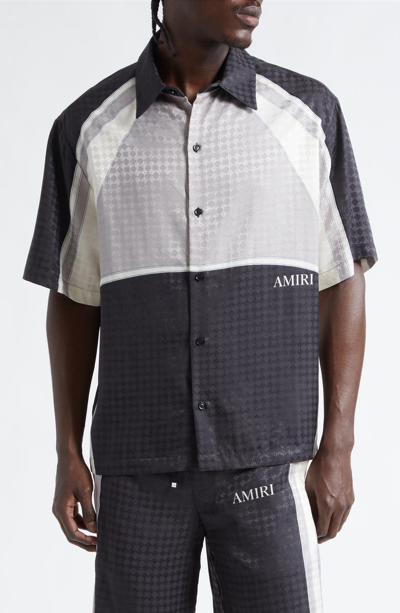 AMIRI MA Quad Panel Ovesize Satin Button-Up Shirt, Main, color, Black