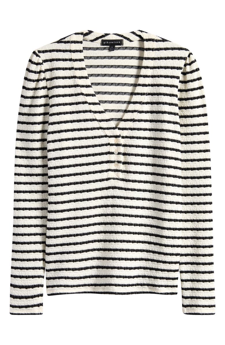GIBSONLOOK The Amelia Stripe Henley Top, Alternate, color, Cream/ Black Stripe