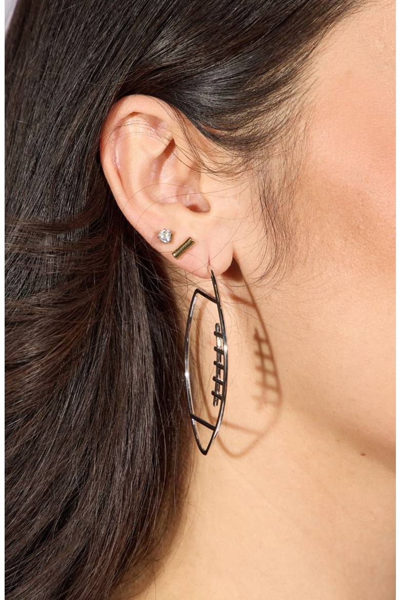 Football Hoop Earrings, Alternate, color, Silver