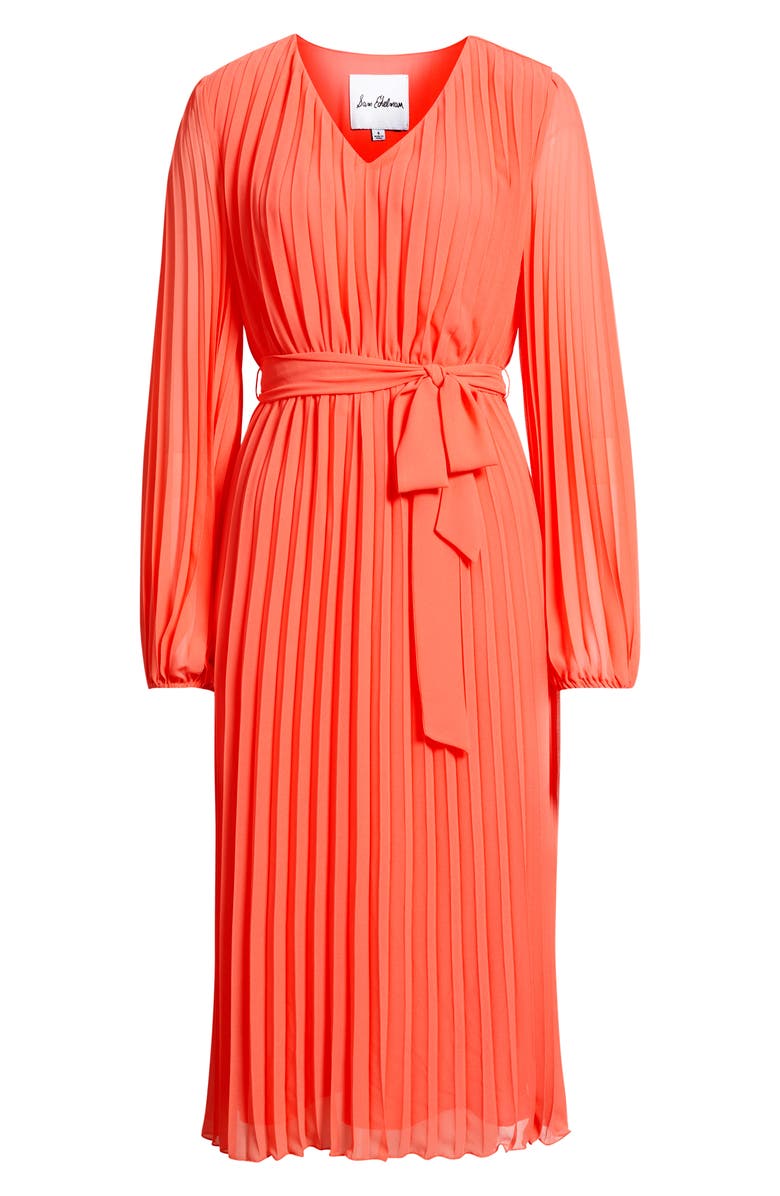 Sam Edelman Pleated Long Sleeve Dress, Alternate, color, Coral