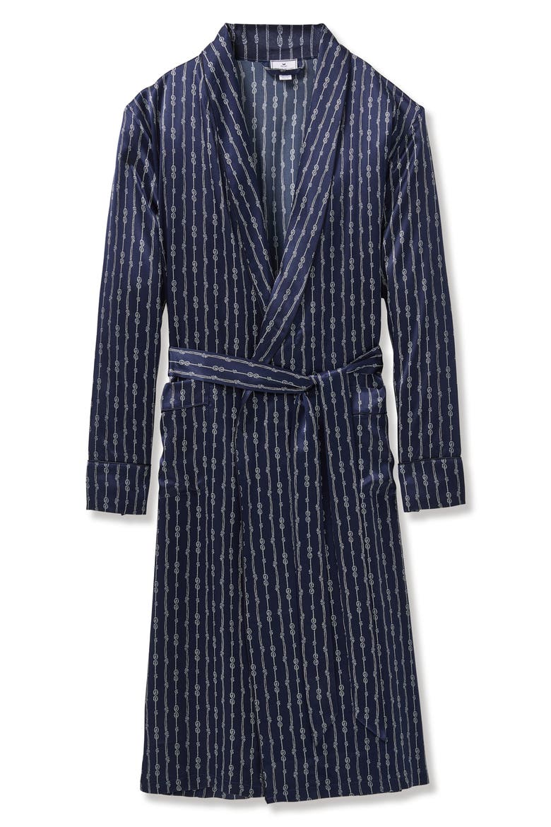 Nautical Stripe Mulberry Silk Robe, Alternate, color, NAVY