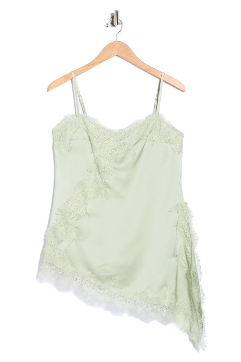Lace Trim Asymmetric Satin Camisole, Alternate, color, PISTACHIO
