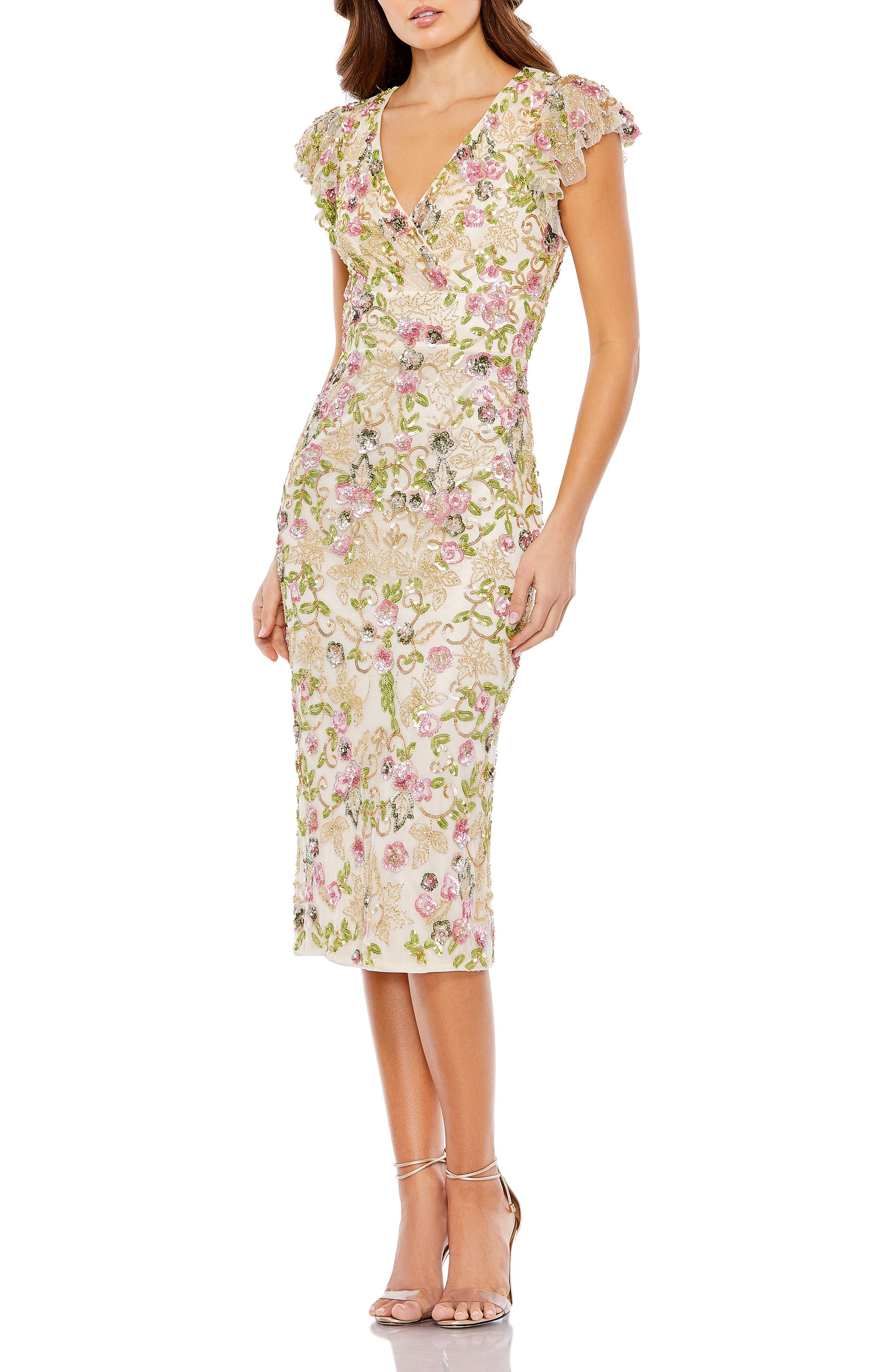 Floral Embellished Flutter Cap Sleeve Dress - image 5