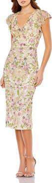 Mac Duggal Floral Embellished Flutter Cap Sleeve Dress