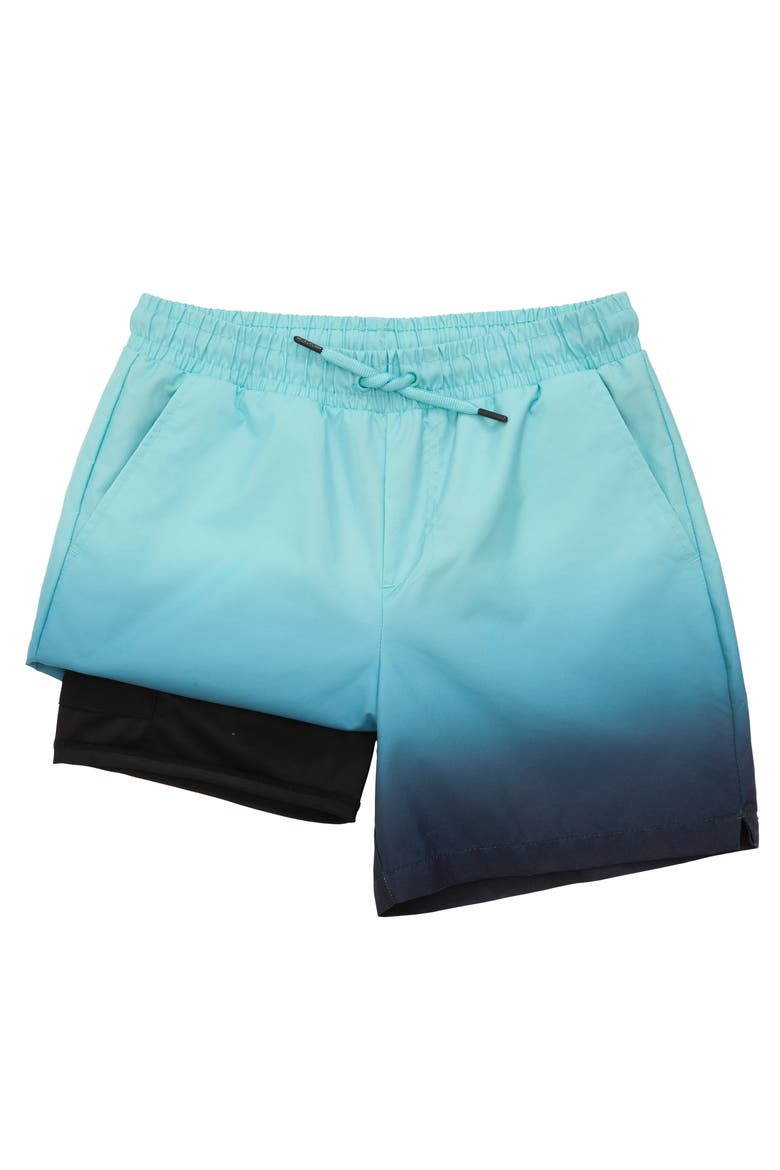 Kids' Print Swim Trunks with Compression Liner UPF 50+, Main, color, Aqua Blue Gradient