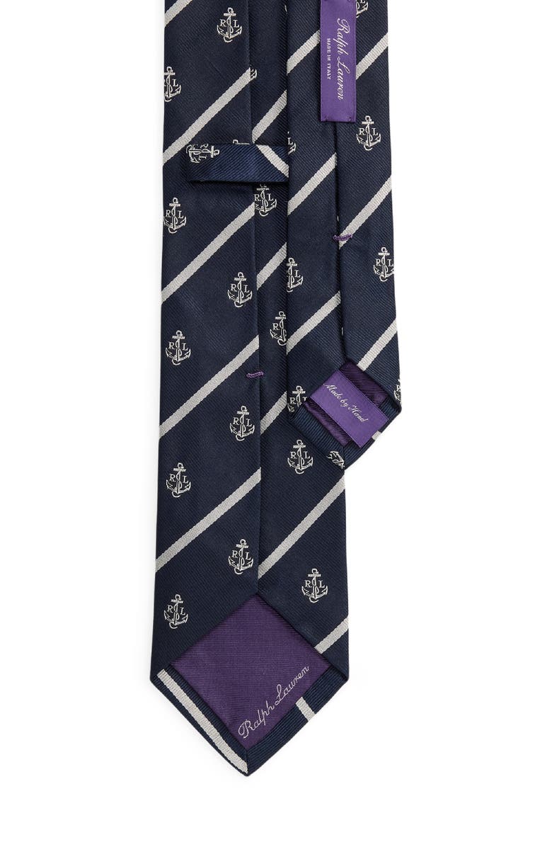 Ralph Lauren Purple Label Anchor Stripe Silk Tie, Alternate, color, Navy