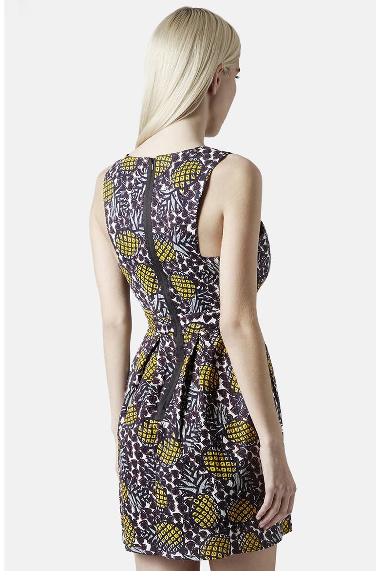 Pineapple Print Cutout Fit & Flare Dress, Alternate, color, YELLOW MULTI