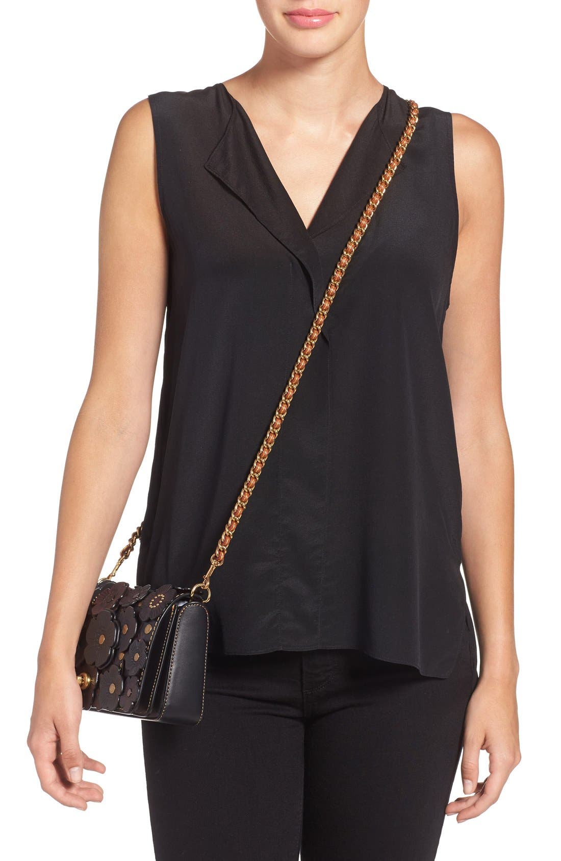1941 'Dinky' Flower Appliqué Leather Crossbody Bag, Alternate, color, BLACK MULTI