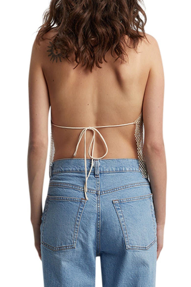 Elliptical Sparkle Mesh Halter Top, Alternate, color, GOLD