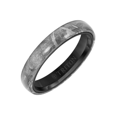 5MM Meteorite Ring with Black Tungsten Sleeve and Low Dome with Flat Edge