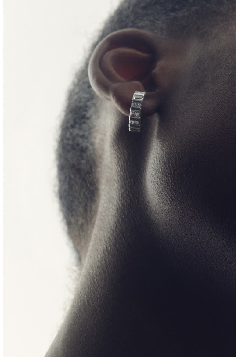 Sadie Crystal Huggie Hoop Earrings, Alternate, color, SILVER TONE/ CLEAR CRYSTAL