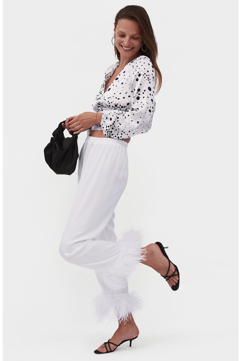 Party Pajamas with Detachable Ostrich Feather Trim, Alternate, color, WHITE
