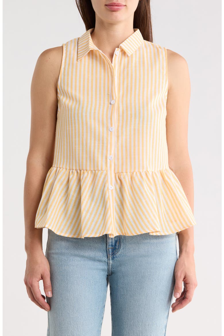 Stripe Sleeveless Peplum Top, Main, color, YELLOW/ WHITE
