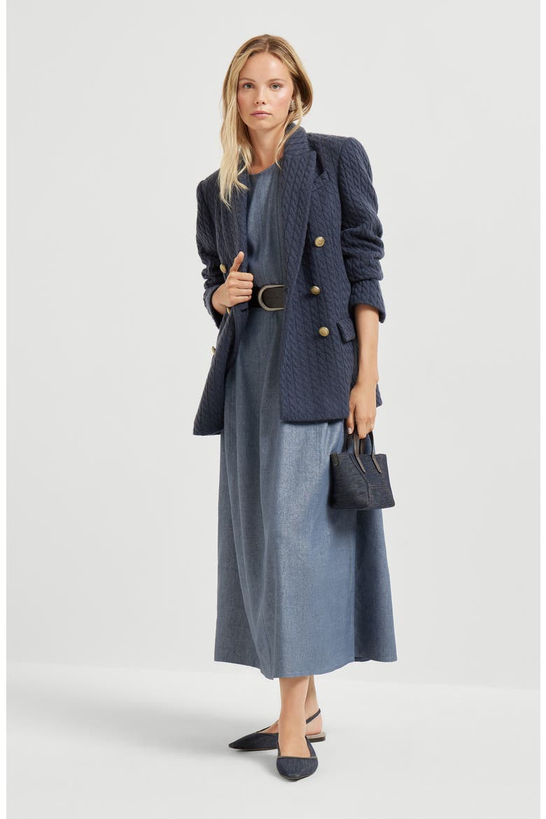 Linen and virgin wool twill dress, Alternate, color, Dark Denim
