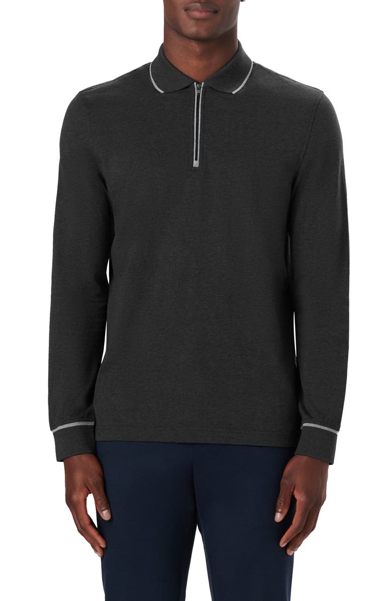 Bugatchi Tipped Long Sleeve Quarter Zip Polo, Main, color, 