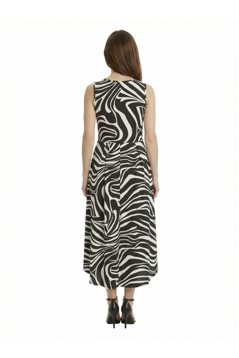 Elevate Petite Zebra Sleeveless Fit N Flare High Low Pocket Midi Dress, Alternate, color, Black Multi