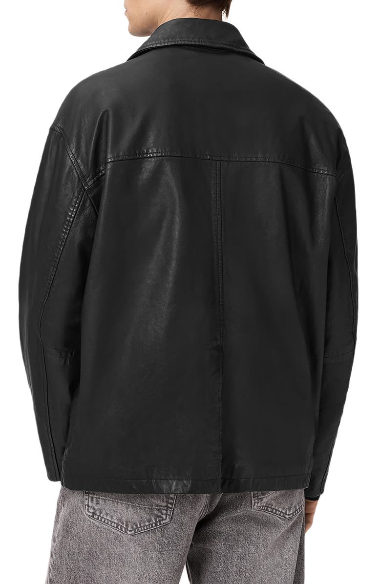 AllSaints Bradwell Boxy Leather Coat, Alternate, color, Black