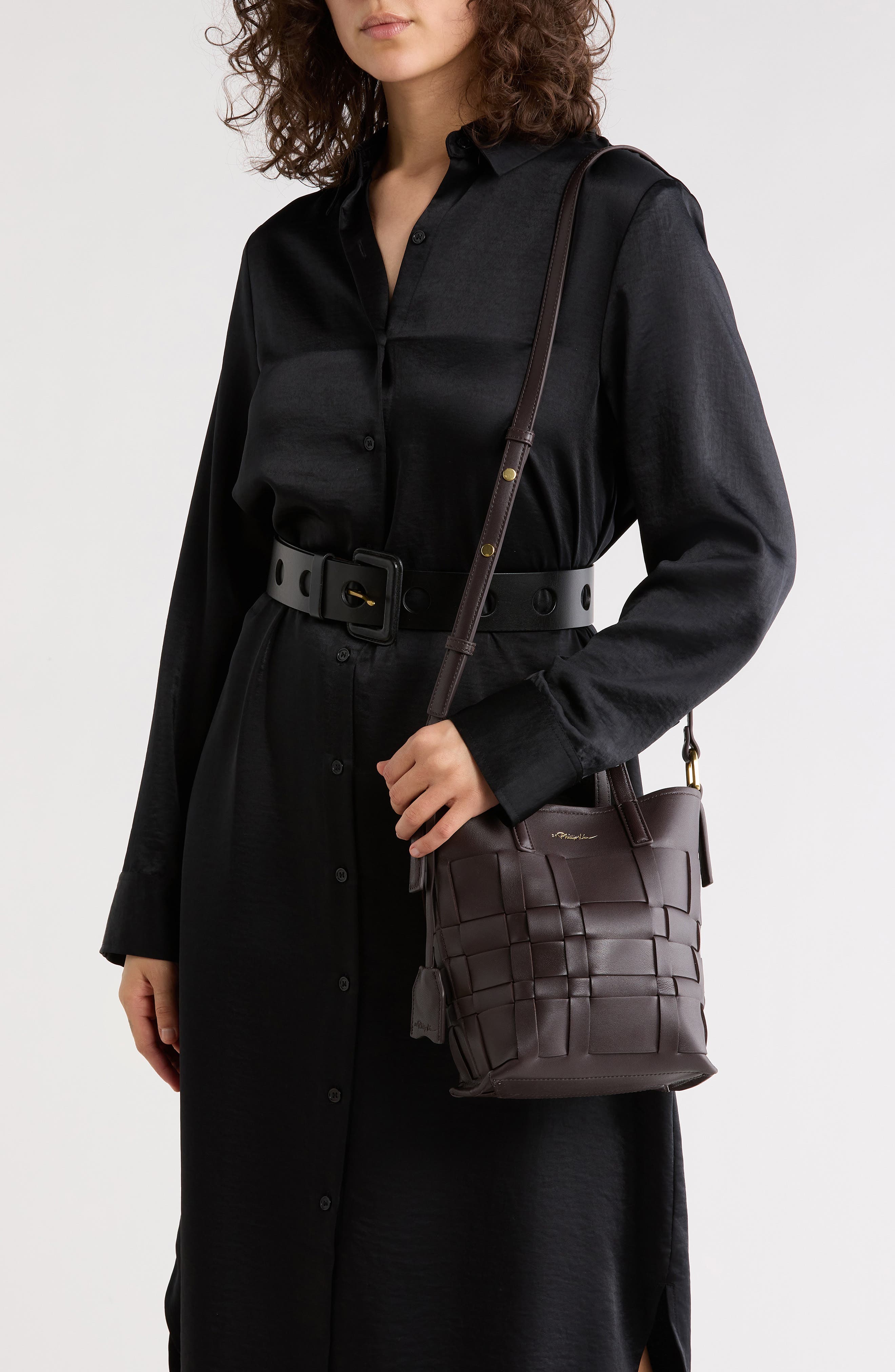 3.1 Phillip Lim Odita Leather Lattice Bucket Bag, Alternate, color, Chocolate