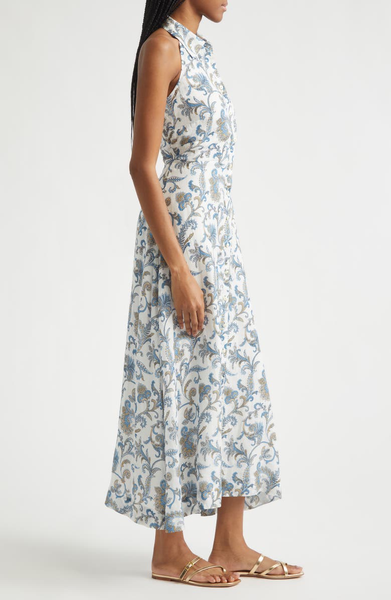Veronica Beard Mackey Paisley Halter Neck Sleeveless Ramie Shirtdress, Alternate, color, Dove Multi
