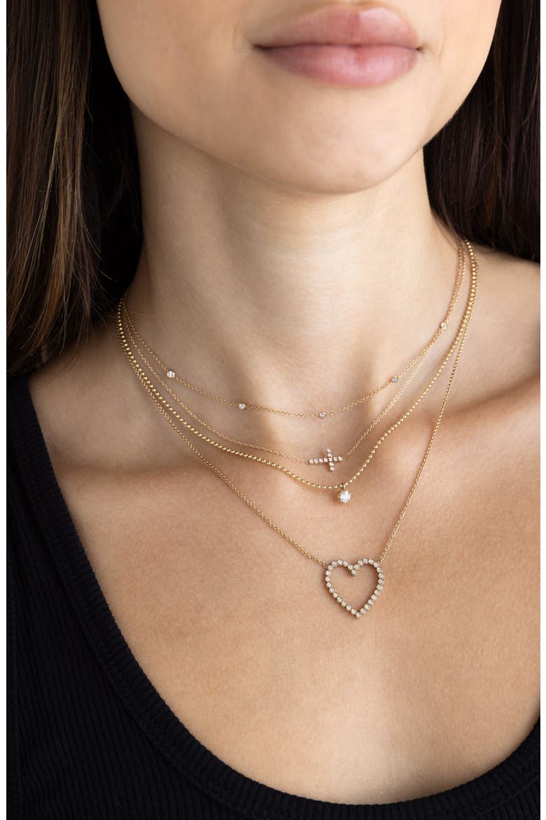 Diamond Bezel Cross Necklace, Alternate, color, 14K YELLOW GOLD