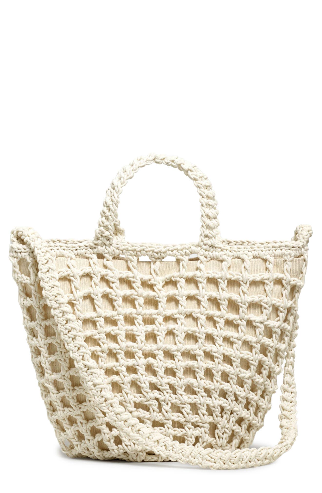 The Crocheted Shoulder Bag, Main, color, ANTIQUE CREAM