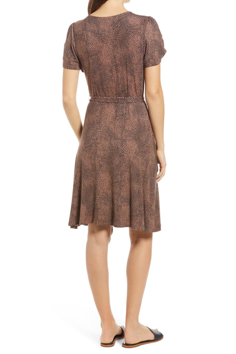 Animal Print Wrap Front Dress, Alternate, color, TAN/ BLACK