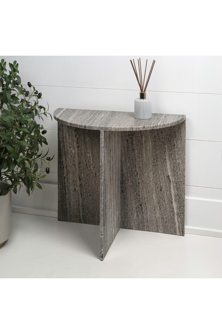 Patrice Modern Half Moon Genuine Marble End Table, Semi-Circle Accent Side Table with Cross Base for Living Room, Alternate, color, Gray/Beige