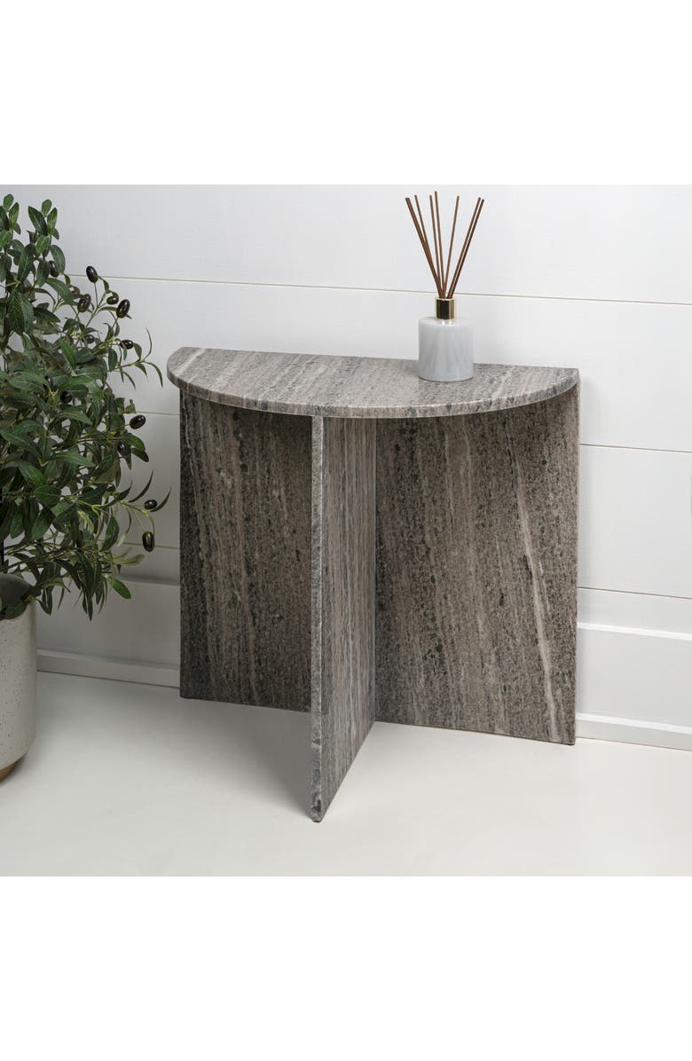 JONATHAN Y Patrice 20" Art Deco Minimalist Natural Marble Handmade Demilune Side Table, Alternate, color, Gray/Beige