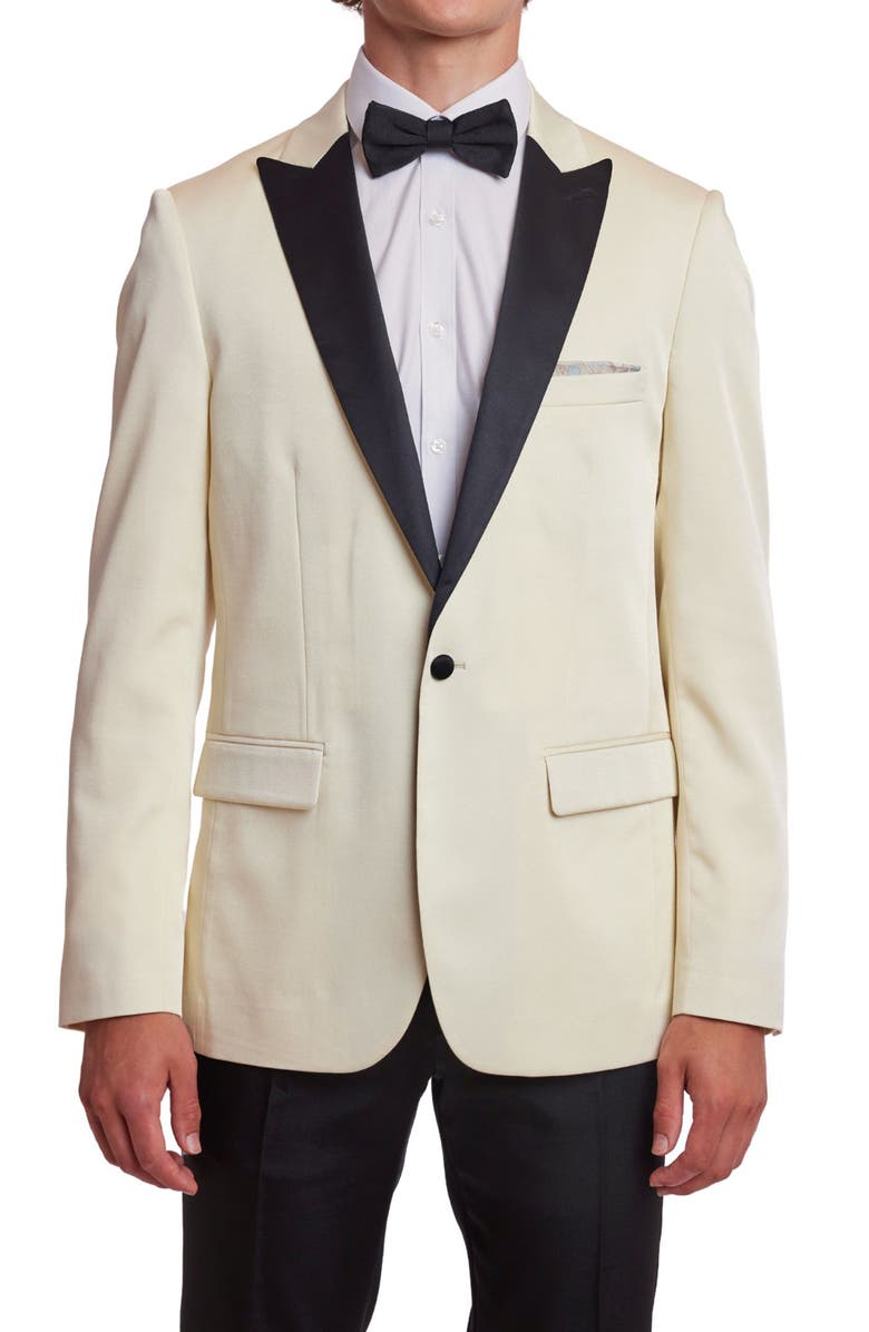 PAISLEY & GRAY Grosvenor Slim Fit Peak Lapel Tuxedo Jacket, Main, color, Ivory Black