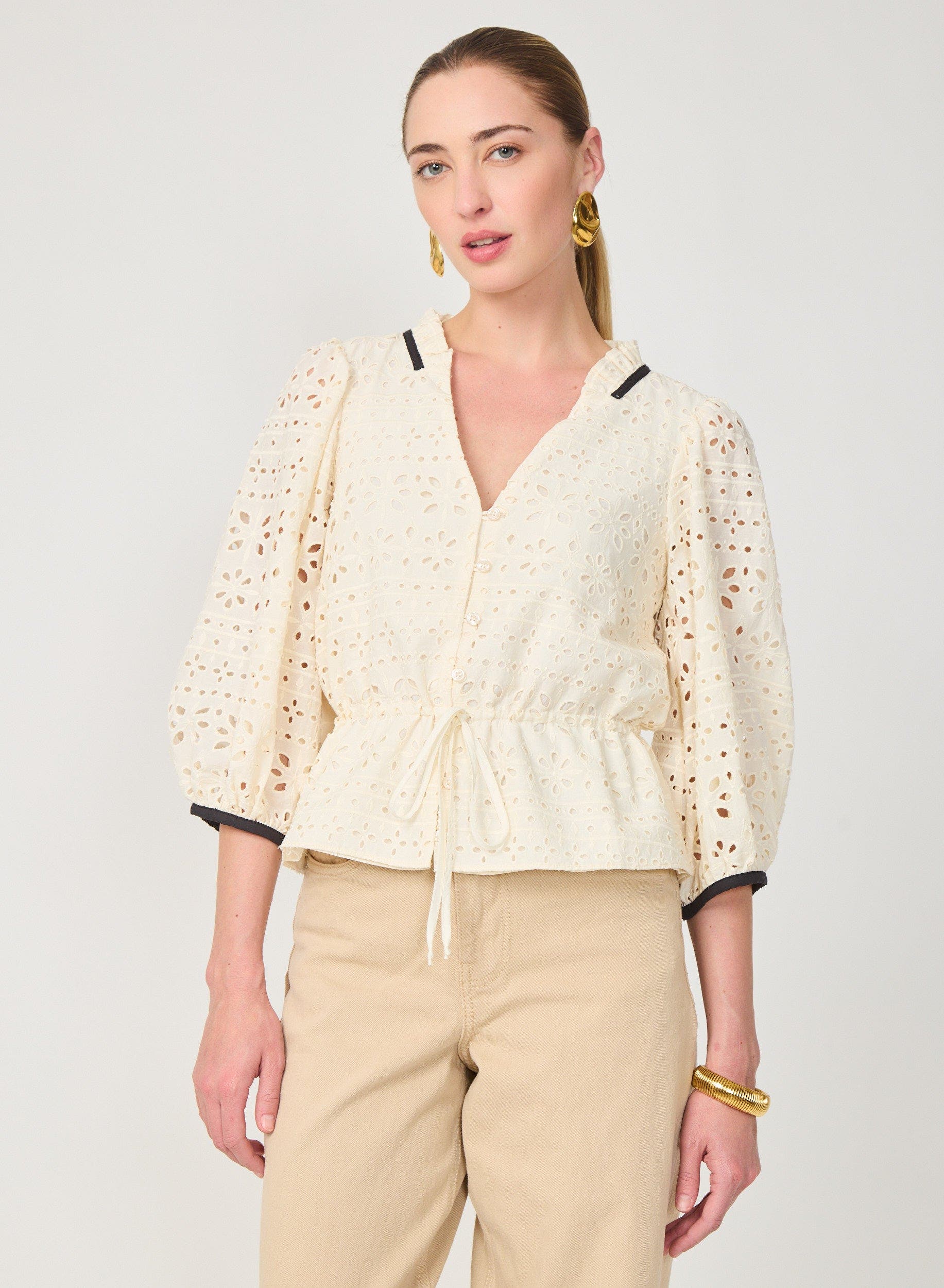 selected Light khaki eyelit lace