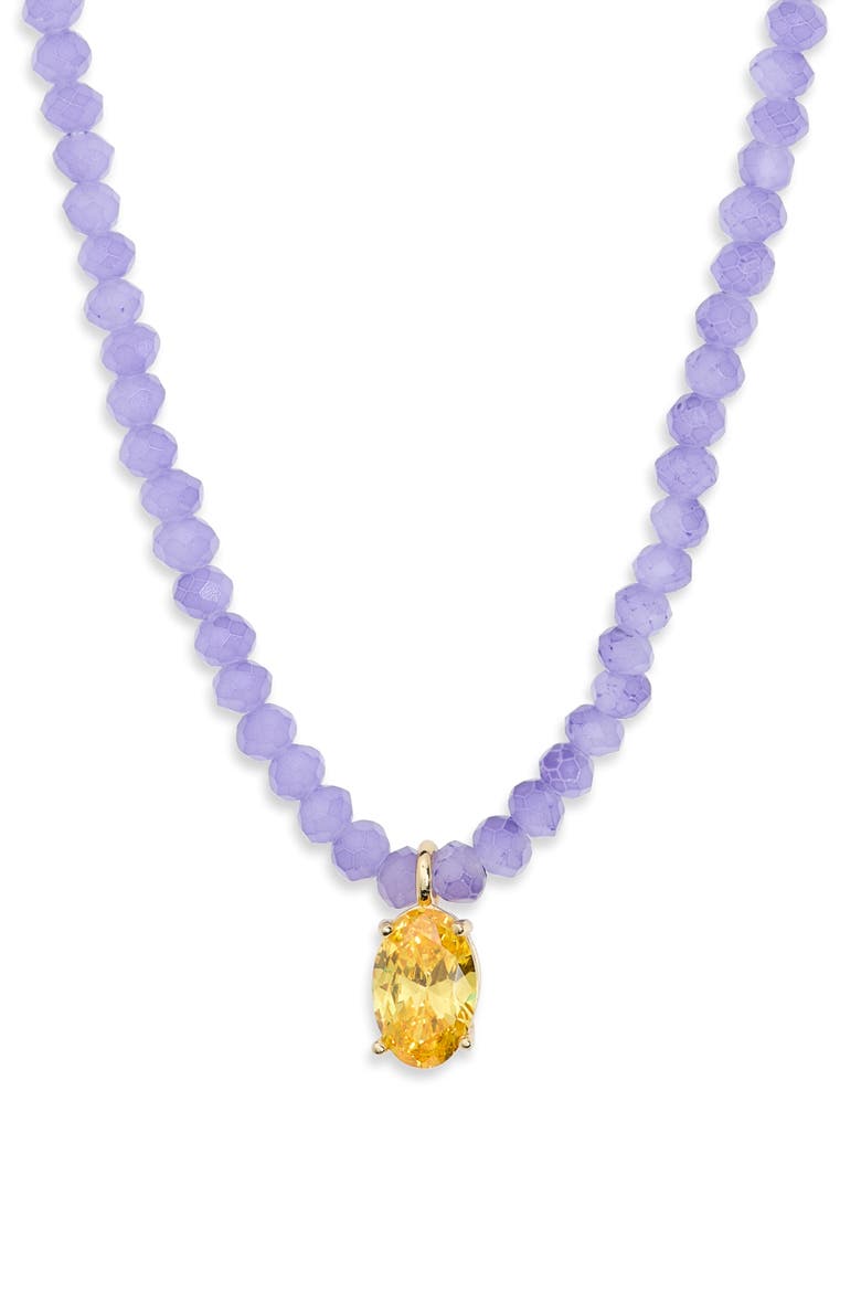 Oval Pendant Bead Necklace, Alternate, color, YELLOW- PURPLE- GOLD